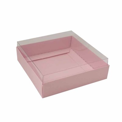 Caixa para 4 macarons deitados - 9x9x3 cm - Rosa bebê