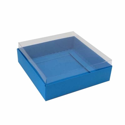 Caixa para 4 macarons deitados - 9x9x3 cm - Azul Royal