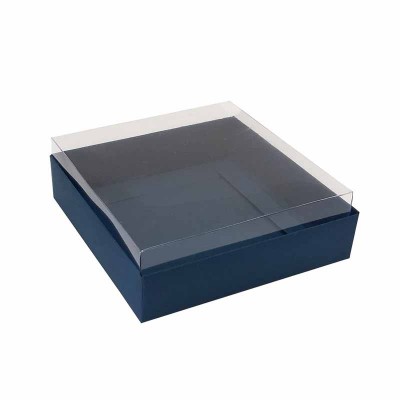 Caixa para 4 macarons deitados - 9x9x3 cm - Azul Escuro