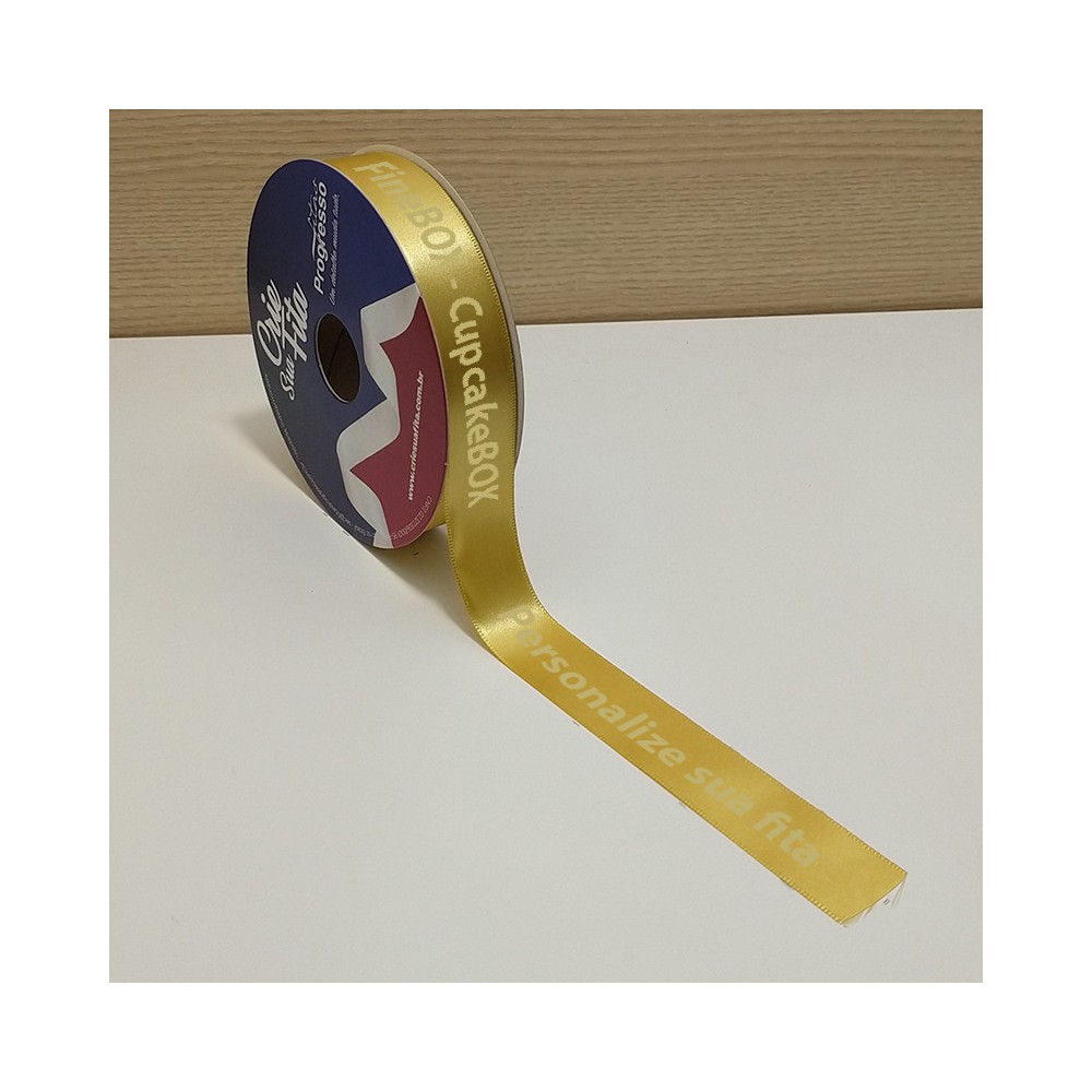 22 mm - Fita de cetim personalizada Dourada - rolo com 50 metros